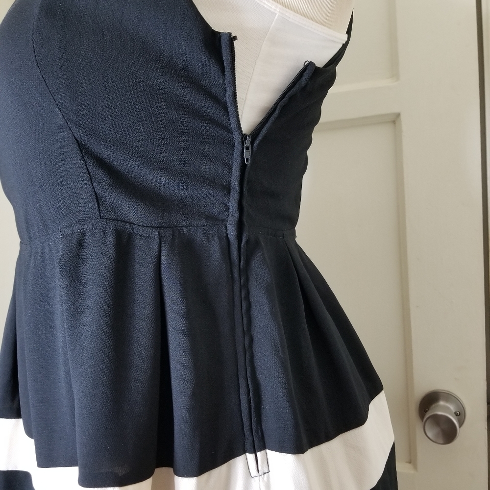 YA LOS ANGELES black tan stripe sleeveless open back fit and flare dress L - Picture 4 of 9
